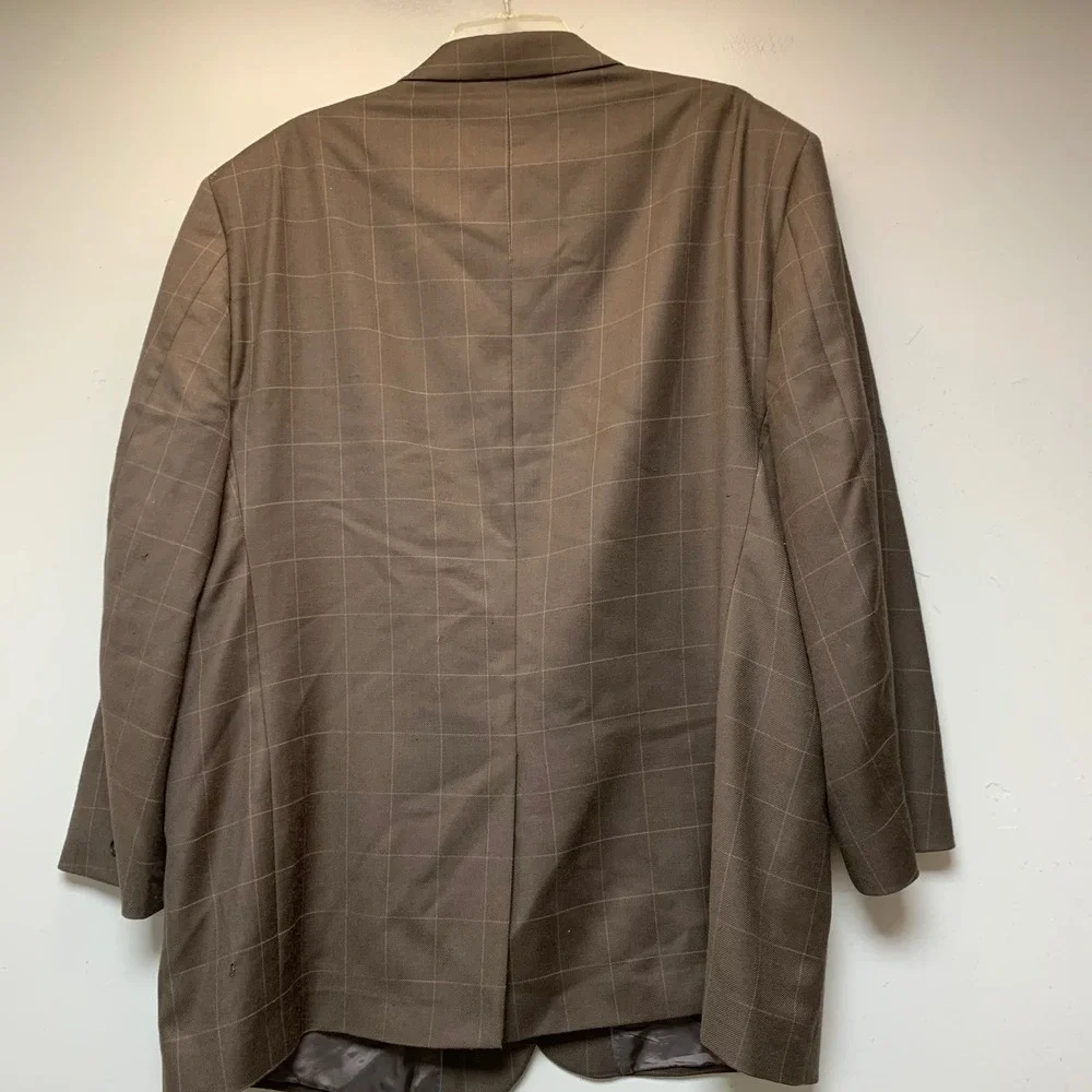 Paul Fredrick 3-Piece Suit Mens 46R Brown Windowpane Wool Blazer Vest Pants Exc